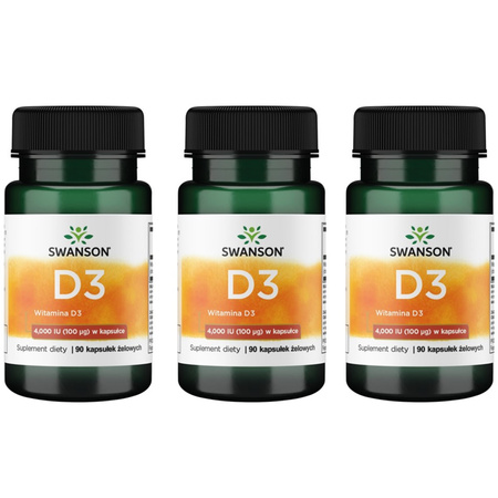 [Zestaw] 3x Swanson Witamina D3 4000 IU 90 kapsułek