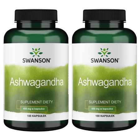 2x Swanson Ashwagandha 450 mg 100 kapsułek Żeń-szeń Indyjski