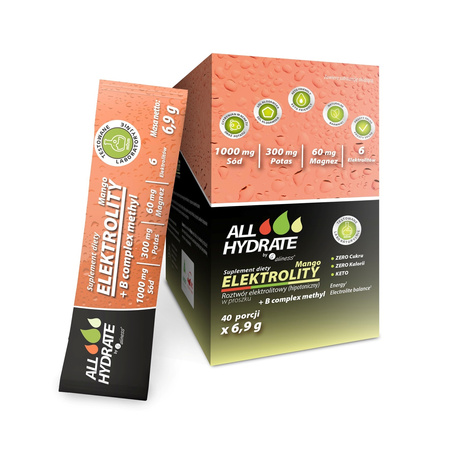 Aliness ALLHydrate Elektrolity + B complex Methyl w proszku Mango - 40 saszetek