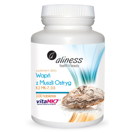 Wapń z Muszli Ostryg z K2 MK-7 i D3 (100 tabl) Aliness