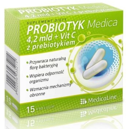 Aliness Probiotyk Medica 4,2 mld + Prebiotyk i Witamina C - 15 kapsułek