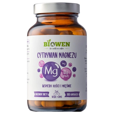 Cytrynian Magnezu z Witamina B6 (P-5-P) 100 kapsułek Biowen