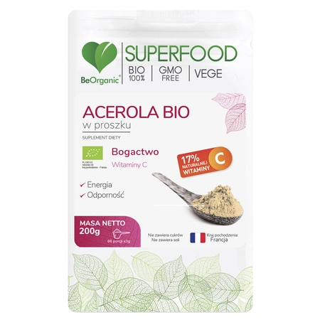 Acerola BIO w proszku 200g Witamina C Odporność BeOrganic Aliness