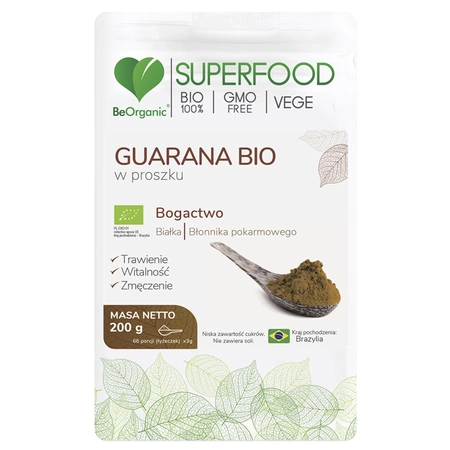 Guarana BIO w proszku 200g Naturalna Kofeina Energia Zmęczenie BeOrganic Aliness