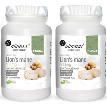 [Zestaw] 2x Aliness Lion's mane 400 mg (Soplówka jeżowata) - 90 kapsułek