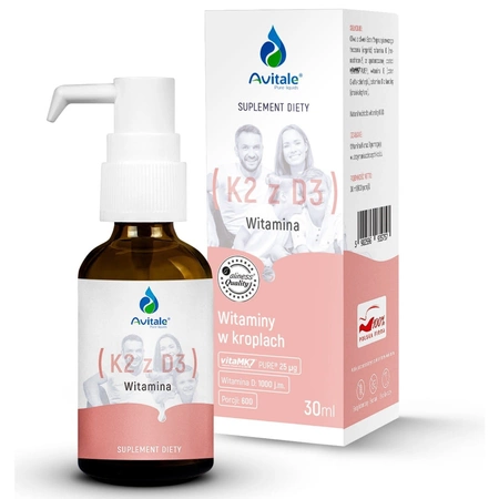 Avitale Witamina K2 (VitaMK7) 25 µq + D3 1000 IU w Kroplach (30 ml) Aliness