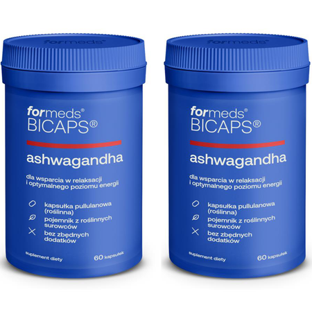 2x Ashwagandha 290 mg 10% witanolidów Żeń-szeń Indyjski (60 kaps) Bicaps ForMeds