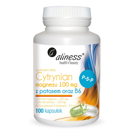 Cytrynian Magnezu 100 mg z Potasem i B6 (100 kaps) Aliness