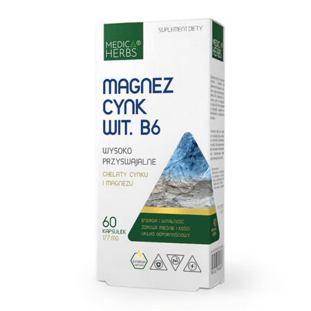 Magnez Cynk Witamina B6 (60 kapsułek) Medica Herbs