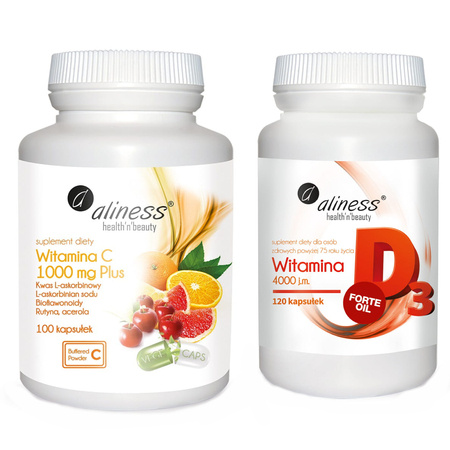 Witamina C 1000 mg (100 kaps) + D3 4000 IU FORTE (120 kaps) Aliness