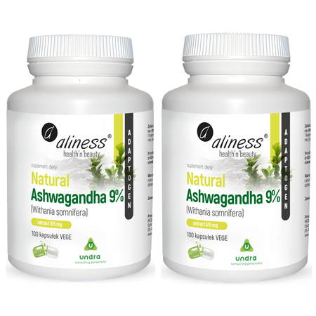 2x Ashwagandha 9% 570 mg (100 kaps) Aliness