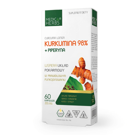 Kurkumina 98% + Piperyna (60 kaps) Medica Herbs